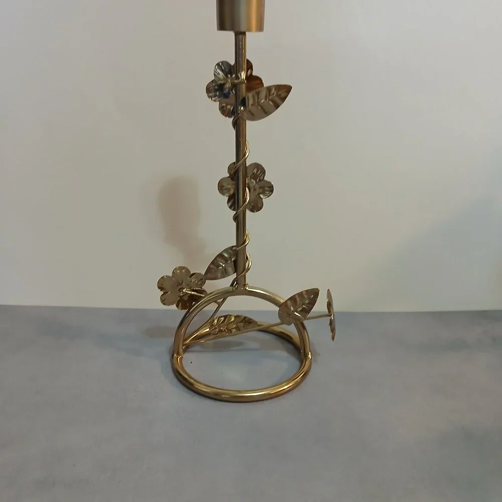 Pier 1 Gold Metal Taper Candle Holder-Floral & Leaf Accents